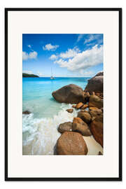 Gerahmter Kunstdruck Ozean und Felsen, Seychellen
