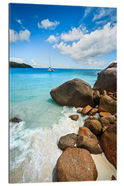 Quadro em plexi-alumínio Ocean and rocks, Seychelles