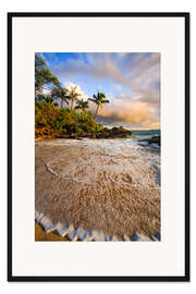 Gerahmter Kunstdruck Sonnenuntergang am Strand von Maui, Hawaii