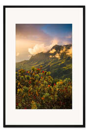 Gerahmter Kunstdruck Sonnenuntergang auf der Insel Kauai, Hawaii