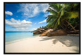 Gerahmter Kunstdruck Tropischer Strand, Anse Lazio, Seychellen