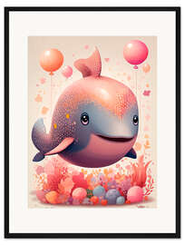Gerahmter Kunstdruck Niedlicher Walfisch