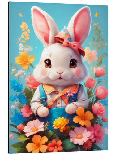 Quadro em alumínio Easter Bunny with flowers I