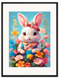 Gerahmter Kunstdruck Osterhase mit Blümchen I