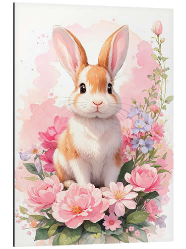 Aluminium print Easter Bunny with flowers II