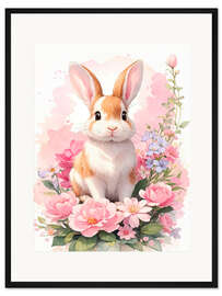 Gerahmter Kunstdruck Osterhase mit Blümchen II
