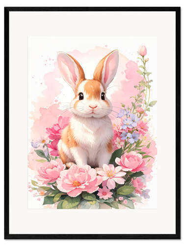 Impression artistique encadrée Easter Bunny with flowers II