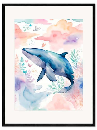 Kehystetty taidepainatus Happy Whale