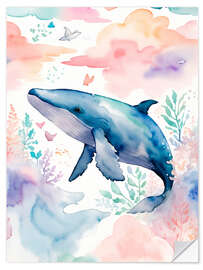 Selvklebende plakat Happy Whale