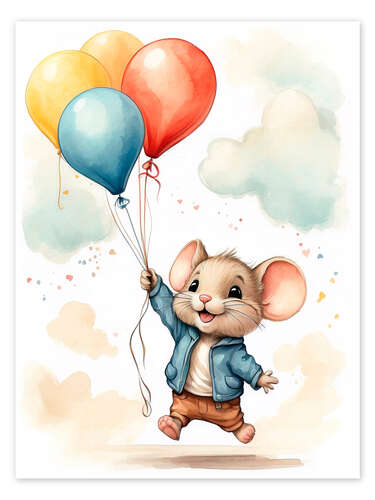 Plakat Mouse with Balloons