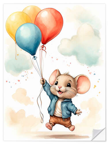 Vinilo para la pared Mouse with Balloons