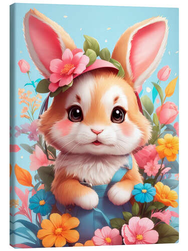 Canvas print Easter Bunny with flowers III