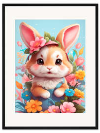 Gerahmter Kunstdruck Osterhase mit Blümchen III