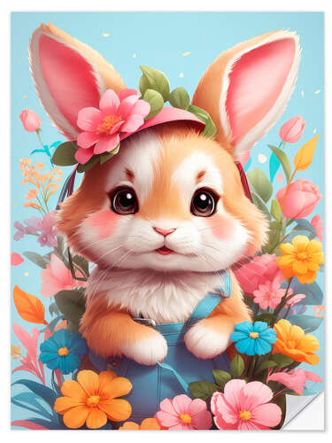 Wall sticker Easter Bunny with flowers III