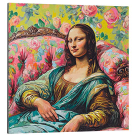 Aluminium print Mona Lisa laying on pink sofa