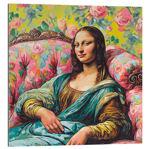 Gallery print Mona Lisa laying on pink sofa