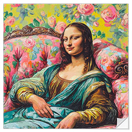 Wall sticker Mona Lisa laying on pink sofa