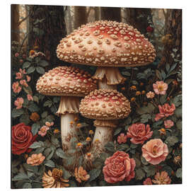 Aluminium print Rose Bushes with Mushrooms