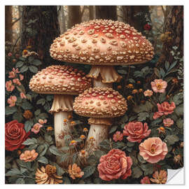 Vinilo para la pared Rose Bushes with Mushrooms