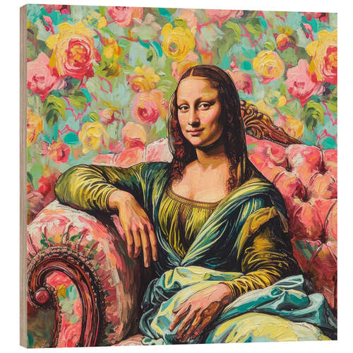 Holzbild Mona Lisa auf dem Sofa