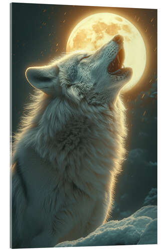 Acrylic print Moonlit Symphony - The lonely night howl of a wolf