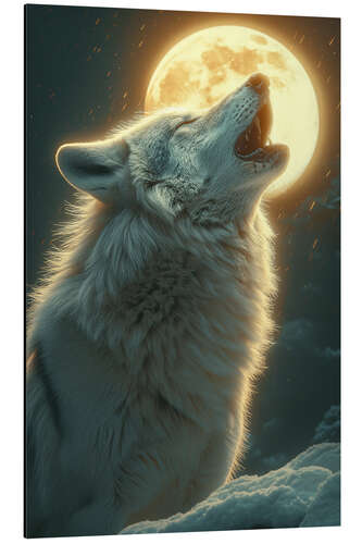 Tableau en aluminium Moonlit Symphony - The lonely night howl of a wolf