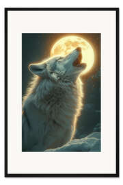 Gerahmter Kunstdruck Moonlit Symphony - Das einsame Nachtgeheul des Wolfes
