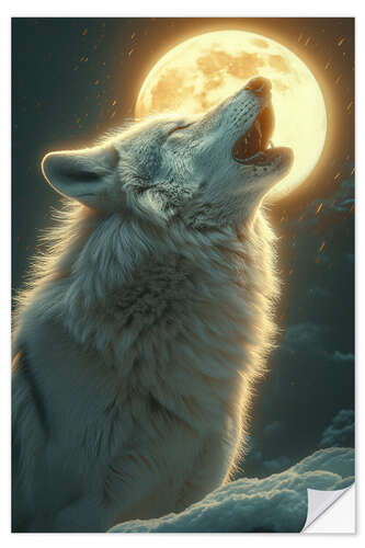 Naklejka na ścianę Moonlit Symphony - The lonely night howl of a wolf