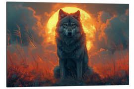 Magnettafel Ein grauer Wolf im Schein des Sonnenuntergangs