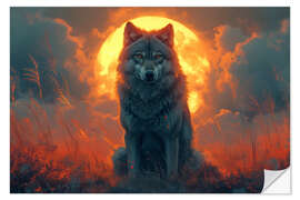 Wandsticker Ein grauer Wolf im Schein des Sonnenuntergangs