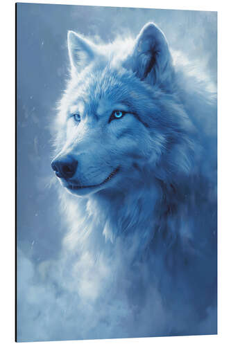 Tableau en aluminium A White Wolf's Portrait in Ethereal Mist