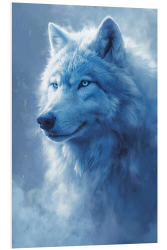 Foam board print A White Wolf's Portrait in Ethereal Mist