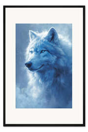 Gerahmter Kunstdruck Das Porträt eines weißen Wolfes im ätherischen Nebel