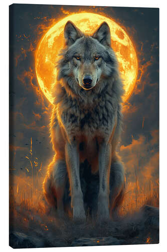 Canvas print Majestic Wolf under a Fiery Moon