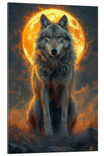 Galleriprint Majestic Wolf under a Fiery Moon