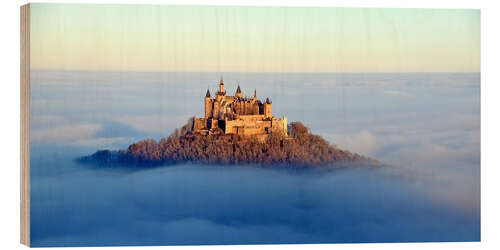 Wood print Hohenzollern Castle in a Sea of Fog