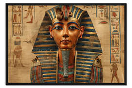 Gerahmter Kunstdruck Tutanchamun auf Papyrus mit Hieroglyphen