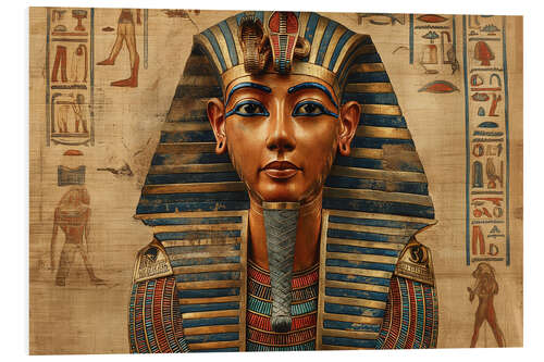 PVC print Tutankhamun on papyrus with hieroglyphs