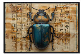 Gerahmter Kunstdruck Strahlender blauer Skarabäus - eine alte Glyphe
