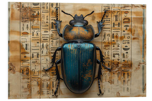 Tableau en PVC Radiant Blue Scarab - an ancient glyph on Papyrrus