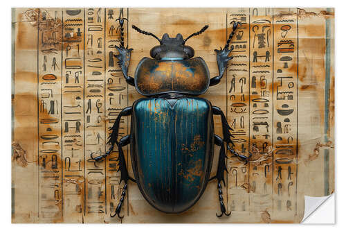 Sticker mural Radiant Blue Scarab - an ancient glyph on Papyrrus