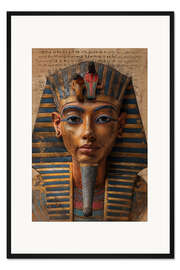 Gerahmter Kunstdruck Pharao auf Papyrus mit Hieroglyphen