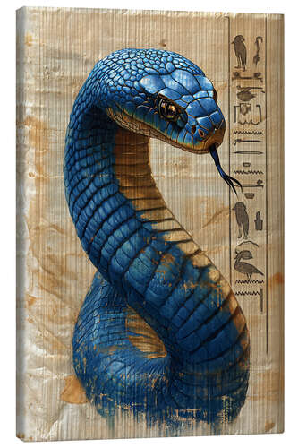 Lærredsbillede Glyph Dance of the Azure Serpent - Cobra on Papyrus