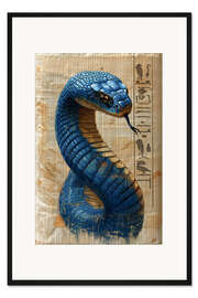 Gerahmter Kunstdruck Glyphentanz der Azurschlange - Kobra auf Papyrus - Michael artefacti