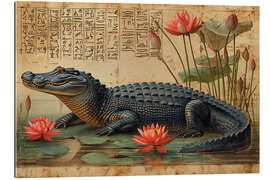 Gallery print Crocodile amidst Lotus Flowers on Papyrus