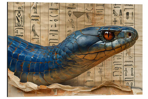 Aluminiumsbilde A shimmering blue cobra on papyrus