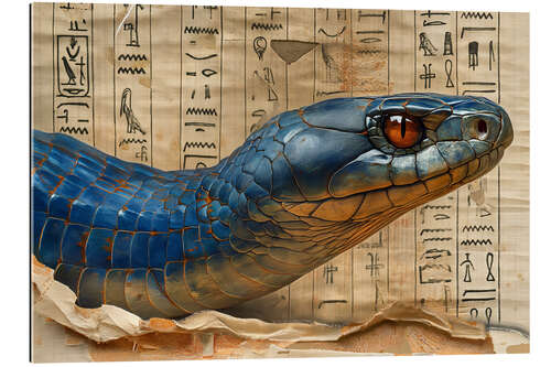 Gallery print A shimmering blue cobra on papyrus