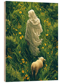 Hout print Jesus with Lamb