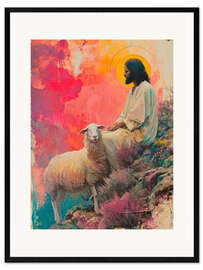 Gerahmter Kunstdruck Jesus mit Schaf