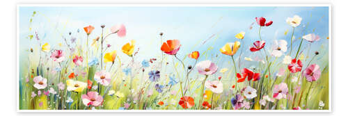 Poster Spring meadow with colourful flowers